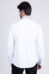 Barabas Wholesale Men's Rhinestones Button Down Long Sleeve Shirts 4BR412 White Red