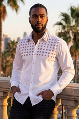 Barabas Wholesale Men's Rhinestones Button Down Long Sleeve Shirts 4BR412 White Red