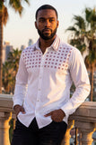 Barabas Wholesale Men's Rhinestones Button Down Long Sleeve Shirts 4BR412 White Red