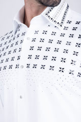 Barabas Wholesale Men's Rhinestones Button Down Long Sleeve Shirts 4BR412 White Silver