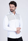 Barabas Wholesale Men's Rhinestones Button Down Long Sleeve Shirts 4BR412 White Silver