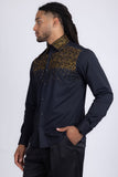 Barabas Wholesale Men's Rhinestones Pearls Button Down Long Sleeve Shirts 4BR413 Black Gold
