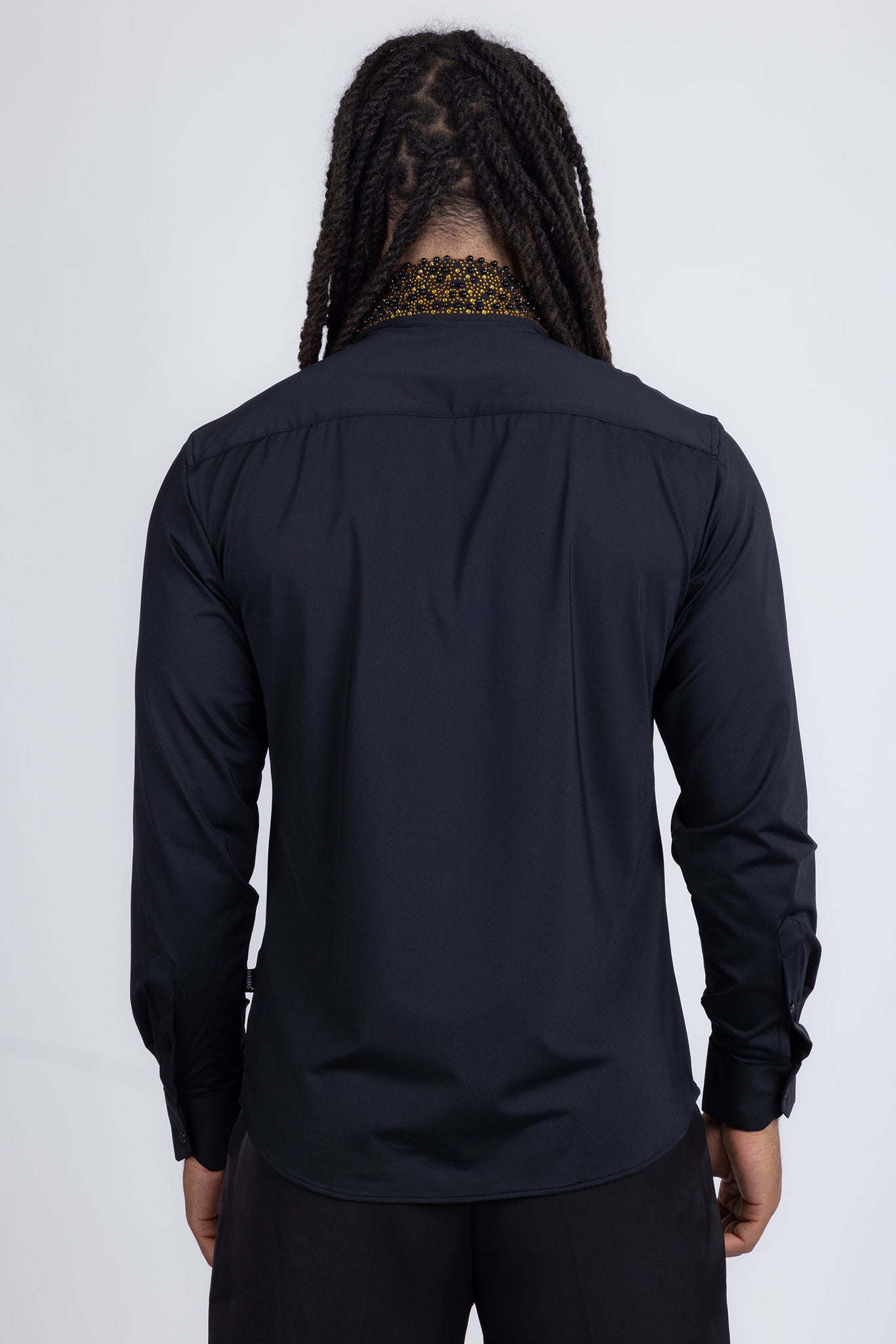 Barabas Wholesale Men's Rhinestones Pearls Button Down Long Sleeve Shirts 4BR413 Black Gold