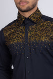 Barabas Wholesale Men's Rhinestones Pearls Button Down Long Sleeve Shirts 4BR413 Black Gold