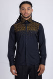 Barabas Wholesale Men's Rhinestones Pearls Button Down Long Sleeve Shirts 4BR413 Black Gold