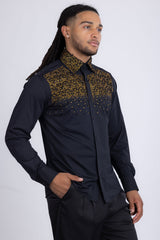 Barabas Wholesale Men's Rhinestones Pearls Button Down Long Sleeve Shirts 4BR413 Black Gold