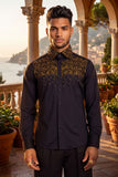 Barabas Wholesale Men's Rhinestones Pearls Button Down Long Sleeve Shirts 4BR413 Black Gold