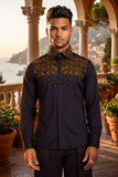 Barabas Wholesale Men's Rhinestones Pearls Button Down Long Sleeve Shirts 4BR413 Black Gold