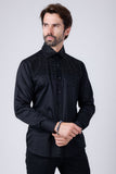 Barabas Wholesale Men's Rhinestones Pearls Button Down Long Sleeve Shirts 4BR413 Black Black