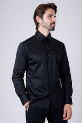 Barabas Wholesale Men's Rhinestones Pearls Button Down Long Sleeve Shirts 4BR413 Black 