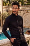 Barabas Wholesale Men's Rhinestones Pearls Button Down Long Sleeve Shirts 4BR413 Black Black
