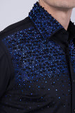Barabas Wholesale Men's Rhinestones Pearls Button Down Long Sleeve Shirts 4BR413 Black Blue