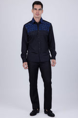 Barabas Wholesale Men's Rhinestones Pearls Button Down Long Sleeve Shirts 4BR413 Black Blue