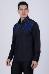 Barabas Wholesale Men's Rhinestones Pearls Button Down Long Sleeve Shirts 4BR413 Black Blue