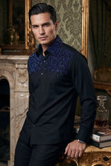 Barabas Wholesale Men's Rhinestones Pearls Button Down Long Sleeve Shirts 4BR413 Black Blue