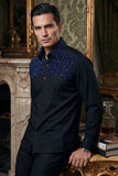 Barabas Wholesale Men's Rhinestones Pearls Button Down Long Sleeve Shirts 4BR413 Black Blue