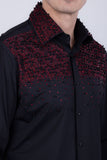 Barabas Wholesale Men's Rhinestones Pearls Button Down Long Sleeve Shirts 4BR413 Black Red