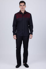 Barabas Wholesale Men's Rhinestones Pearls Button Down Long Sleeve Shirts 4BR413 Black Red