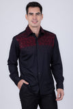 Barabas Wholesale Men's Rhinestones Pearls Button Down Long Sleeve Shirts 4BR413 Black Red