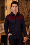 Barabas Wholesale Men's Rhinestones Pearls Button Down Long Sleeve Shirts 4BR413 Black Red