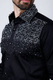 Barabas Wholesale Men's Rhinestones Pearls Button Down Long Sleeve Shirts 4BR413 Black Silver