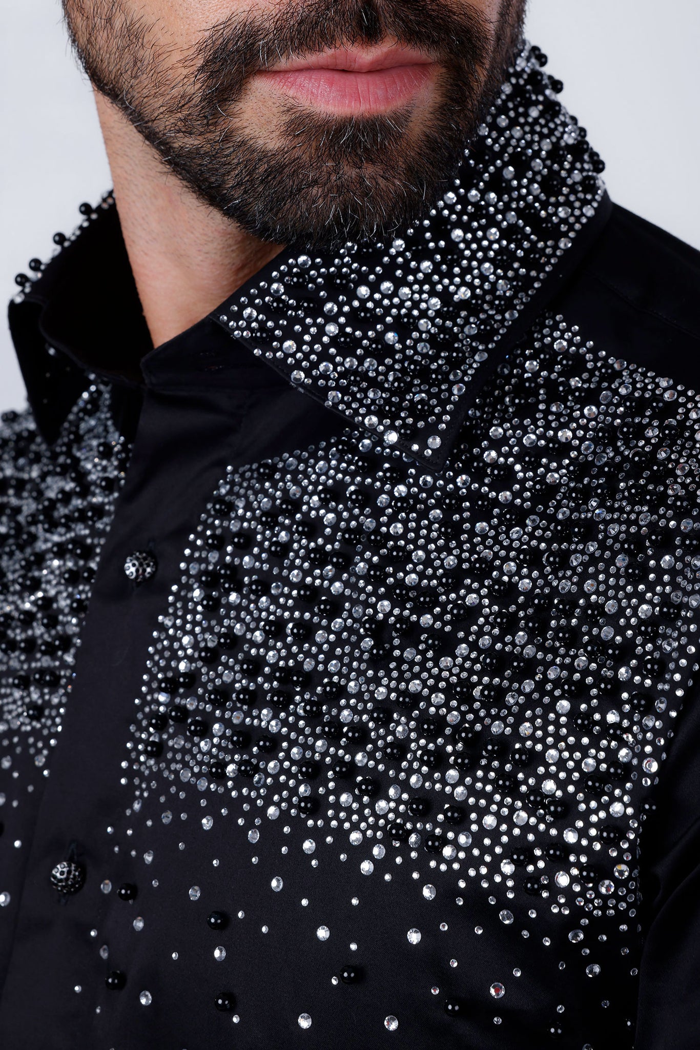 Barabas Wholesale Men's Rhinestones Pearls Button Down Long Sleeve Shirts 4BR413 Silver