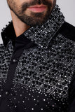 Barabas Wholesale Men's Rhinestones Pearls Button Down Long Sleeve Shirts 4BR413 Silver