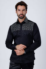 Barabas Wholesale Men's Rhinestones Pearls Button Down Long Sleeve Shirts 4BR413 Silver