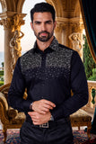 Barabas Wholesale Men's Rhinestones Pearls Button Down Long Sleeve Shirts 4BR413 Black Silver