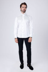 Barabas Wholesale Men's Rhinestones Pearls Button Down Long Sleeve Shirts 4BR413 White Silver