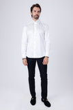 Barabas Wholesale Men's Rhinestones Pearls Button Down Long Sleeve Shirts 4BR413 White Silver