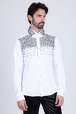 Barabas Wholesale Men's Rhinestones Pearls Button Down Long Sleeve Shirts 4BR413 White Black