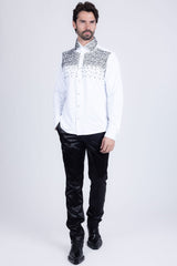 Barabas Wholesale Men's Rhinestones Pearls Button Down Long Sleeve Shirts 4BR413 White Black