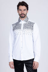 Barabas Wholesale Men's Rhinestones Pearls Button Down Long Sleeve Shirts 4BR413 White Black