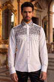Barabas Wholesale Men's Rhinestones Pearls Button Down Long Sleeve Shirts 4BR413 White Black
