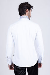 Barabas Wholesale Men's Rhinestones Pearls Button Down Long Sleeve Shirts 4BR413 White Blue