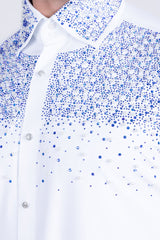 Barabas Wholesale Men's Rhinestones Pearls Button Down Long Sleeve Shirts 4BR413 White Blue