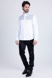 Barabas Wholesale Men's Rhinestones Pearls Button Down Long Sleeve Shirts 4BR413 White Blue