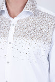 Barabas Wholesale Men's Rhinestones Pearls Button Down Long Sleeve Shirts 4BR413 White Gold