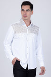 Barabas Wholesale Men's Rhinestones Pearls Button Down Long Sleeve Shirts 4BR413 White Gold