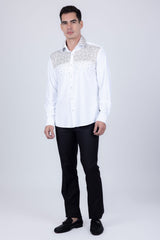 Barabas Wholesale Men's Rhinestones Pearls Button Down Long Sleeve Shirts 4BR413 White Gold