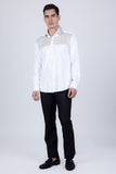 Barabas Wholesale Men's Rhinestones Pearls Button Down Long Sleeve Shirts 4BR413 White Gold