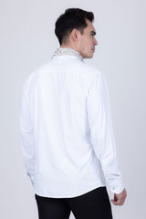 Barabas Wholesale Men's Rhinestones Pearls Button Down Long Sleeve Shirts 4BR413 White Gold