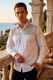 Barabas Wholesale Men's Rhinestones Pearls Button Down Long Sleeve Shirts 4BR413 White Gold