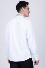 Barabas Wholesale Men's Rhinestones Pearls Button Down Long Sleeve Shirts 4BR413 White Red