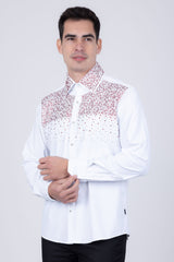 Barabas Wholesale Men's Rhinestones Pearls Button Down Long Sleeve Shirts 4BR413 White Red
