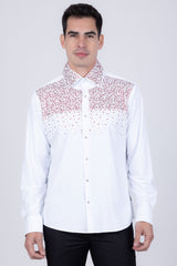 Barabas Wholesale Men's Rhinestones Pearls Button Down Long Sleeve Shirts 4BR413 White Red
