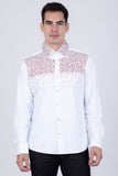 Barabas Wholesale Men's Rhinestones Pearls Button Down Long Sleeve Shirts 4BR413 White Red