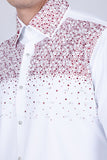 Barabas Wholesale Men's Rhinestones Pearls Button Down Long Sleeve Shirts 4BR413 White Red