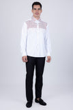 Barabas Wholesale Men's Rhinestones Pearls Button Down Long Sleeve Shirts 4BR413 White Red